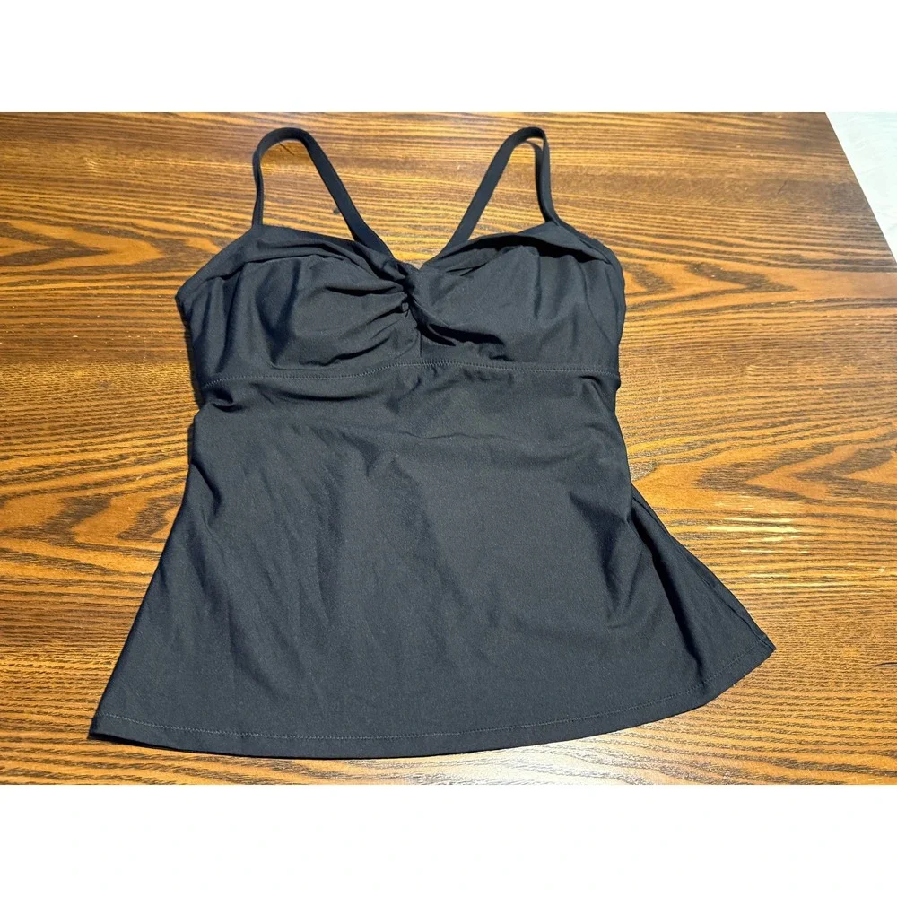Athleta Black Twist Front Underwire Tankini Swim Top 34D/DD Adjustable Straps M